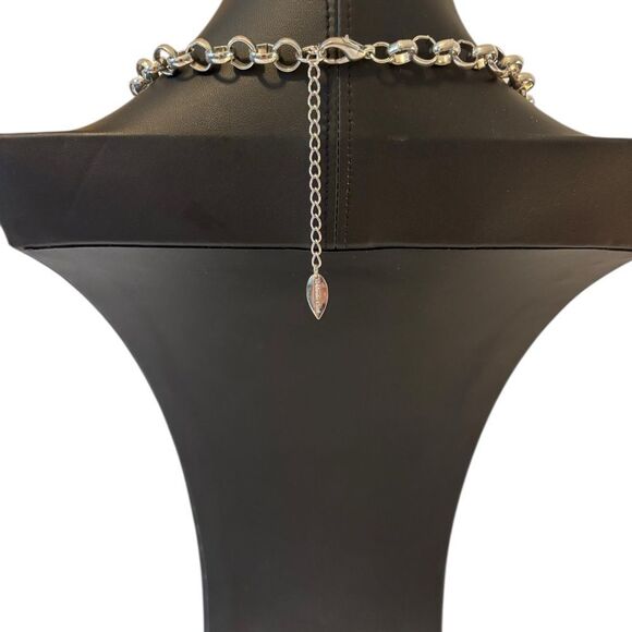 Coldwater Creek Extra Long Silver Toned Chain w/Pave Crystal Accent Rings. - Picture 4 of 5